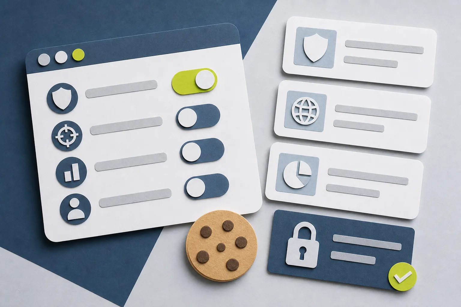 Paper-style browser privacy controls and toggles