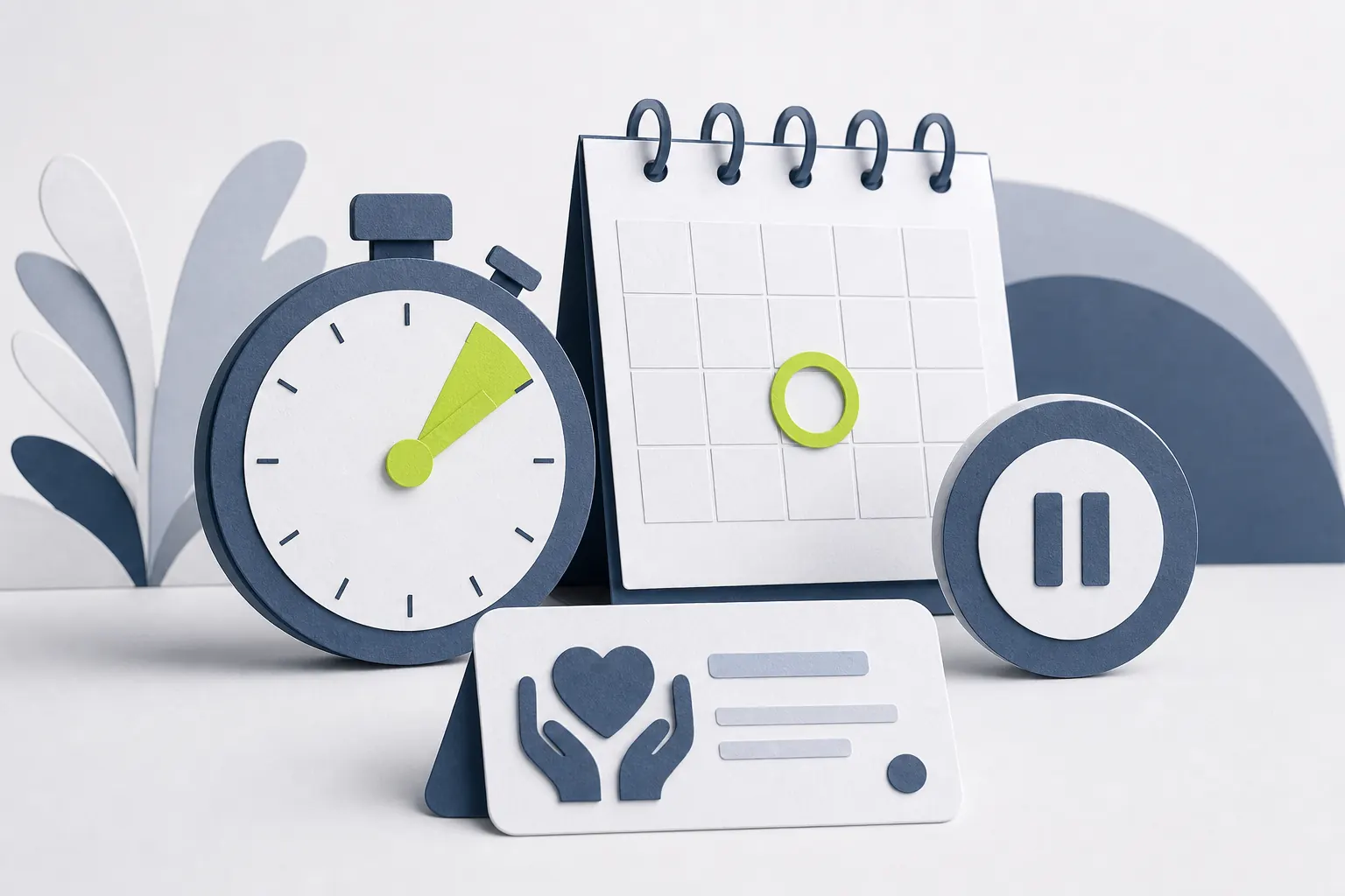 Timer, calendar, pause control and support card representing safer-gambling tools