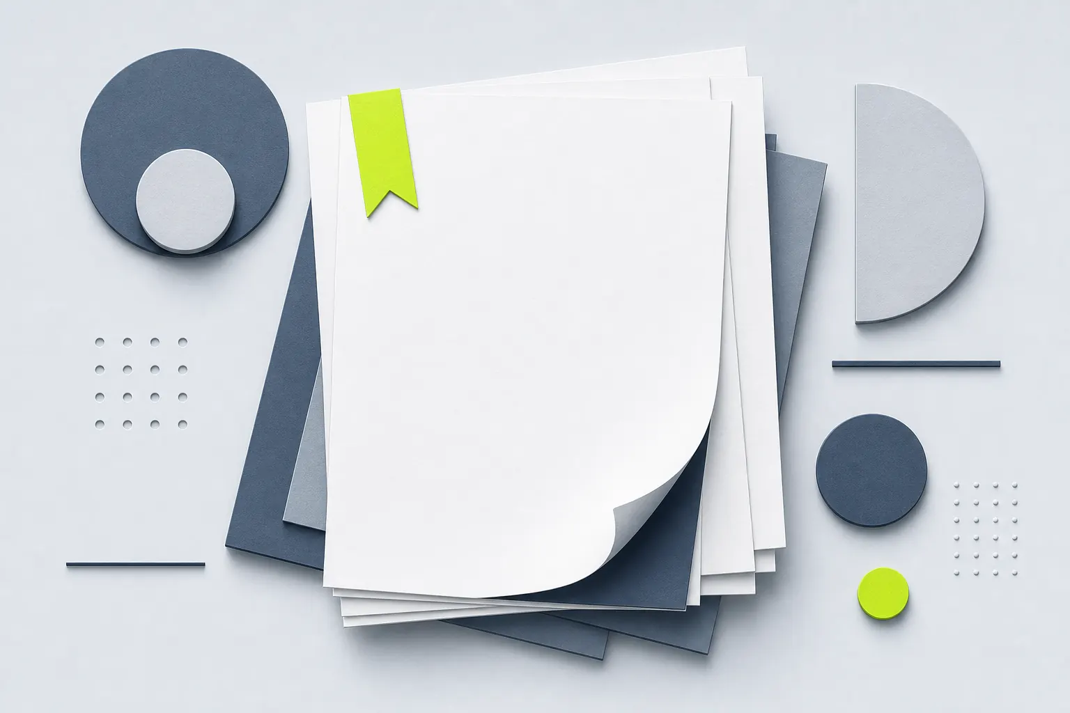 Blank document stack with geometric rule markers